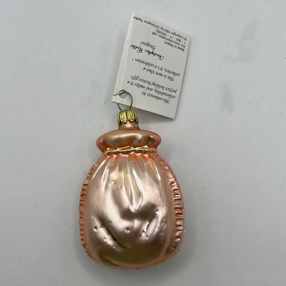 Rare Christopher Radko Glass Ornament Collectible Pompadour Purse Bag Flowers